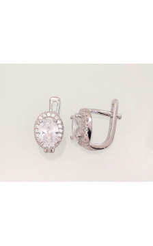 Silver earrings with 'english' lock 2202954(PRh-Gr)_CZ, Silver 925°, Rhodium (Plating), Zirkons