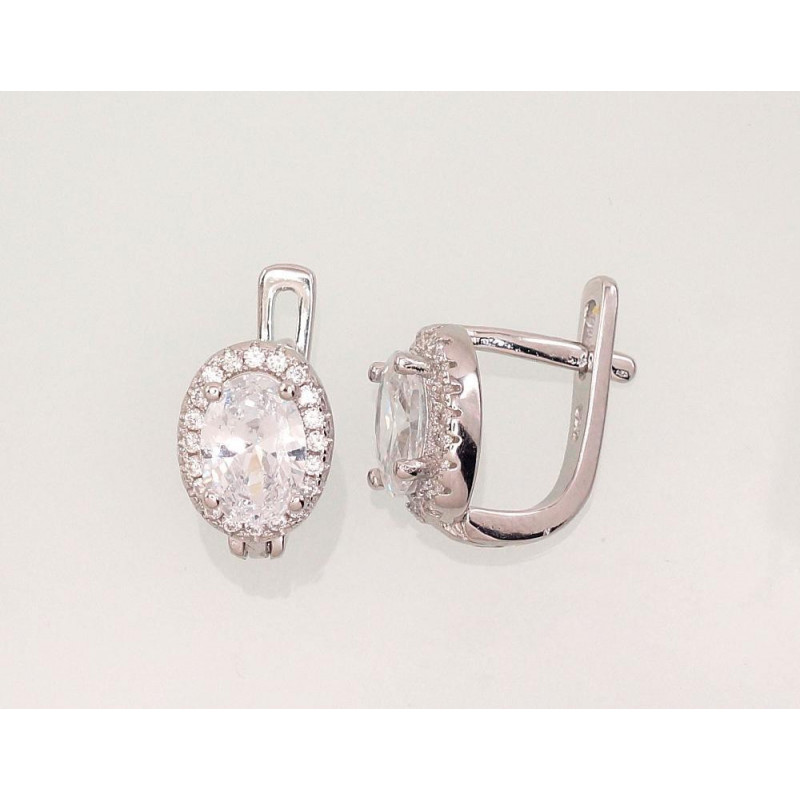Silver earrings with 'english' lock 2202954(PRh-Gr)_CZ, Silver 925°, Rhodium (Plating), Zirkons