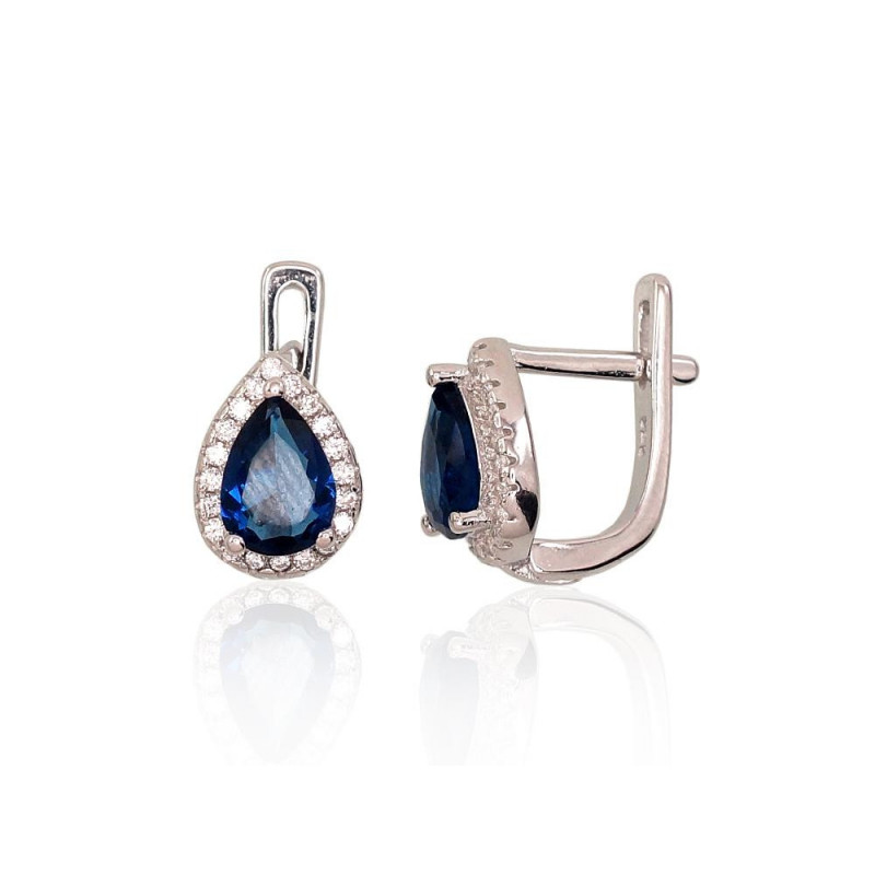 Silver earrings with 'english' lock 2202955(PRh-Gr)_CZ+CZ-B, Silver 925°, Rhodium (Plating), Zirkons