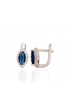 Silver earrings with 'english' lock 2202956(PRh-Gr)_CZ+CZ-B, Silver 925°, Rhodium (Plating), Zirkons