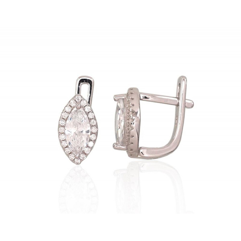 Silver earrings with 'english' lock 2202956(PRh-Gr)_CZ, Silver 925°, Rhodium (Plating), Zirkons