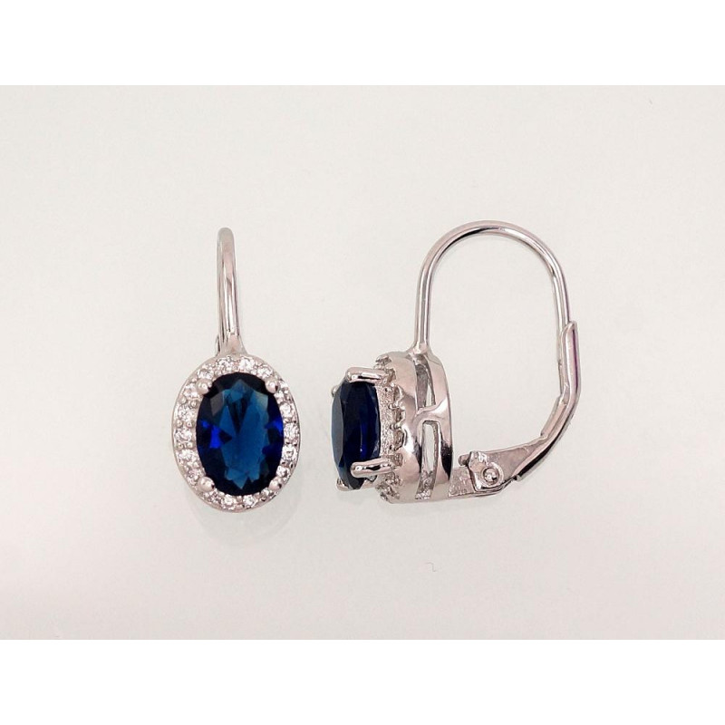 Silver earrings with 'english' lock 2202957(PRh-Gr)_CZ+CZ-B, Silver 925°, Rhodium (Plating), Zirkons