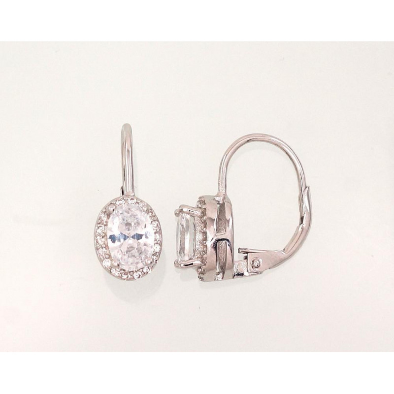 Silver earrings with 'english' lock 2202957(PRh-Gr)_CZ, Silver 925°, Rhodium (Plating), Zirkons