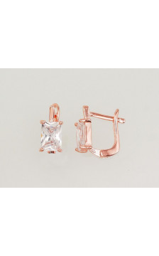 Silver earrings with 'english' lock 2202985(PAu-R)_CZ, Silver 925°, red gold (Plating), Zirkons