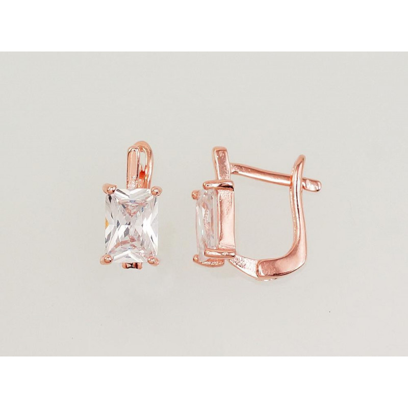 Silver earrings with 'english' lock 2202985(PAu-R)_CZ, Silver 925°, red gold (Plating), Zirkons