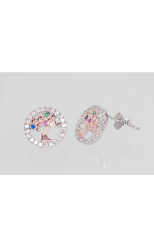 Silver stud earrings 2202987(PRh-Gr+PAu-R)_CZ-MIX, Silver 925°, red gold (Plating)/, Rhodium (Plating), Zirkons