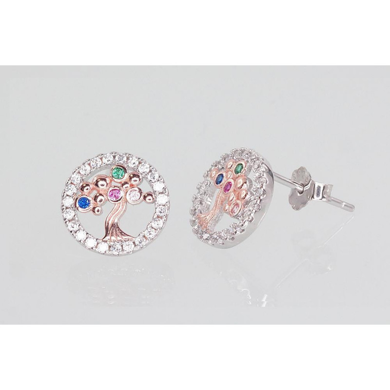 Silver stud earrings 2202987(PRh-Gr+PAu-R)_CZ-MIX, Silver 925°, red gold (Plating)/, Rhodium (Plating), Zirkons