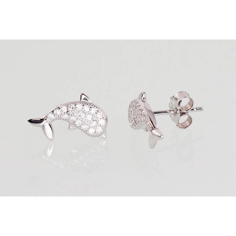 Silver stud earrings 2202988(PRh-Gr)_CZ, Silver 925°, Rhodium (Plating), Zirkons