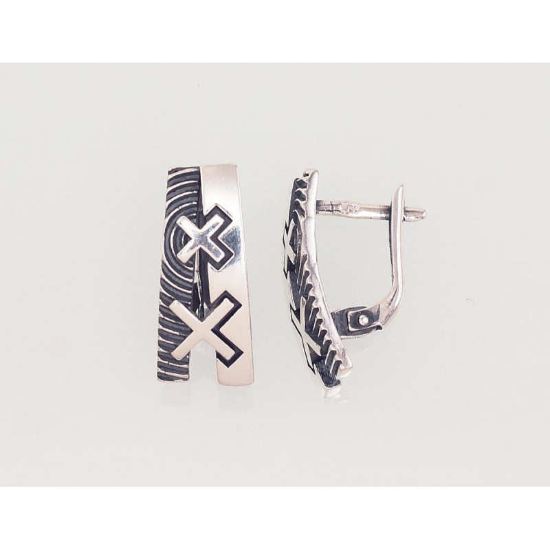 Silver earrings with 'english' lock 2203014(POx-Bk), Silver 925°, oxide (Plating)