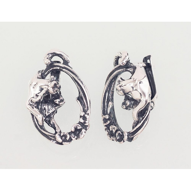 Silver earrings with 'english' lock 2203022(POx-Bk), Silver 925°, oxide (Plating)