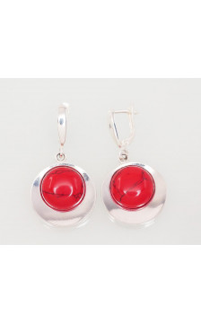 Silver earrings with 'english' lock 2203057_COX, Silver 925°, Coral (Imitation)