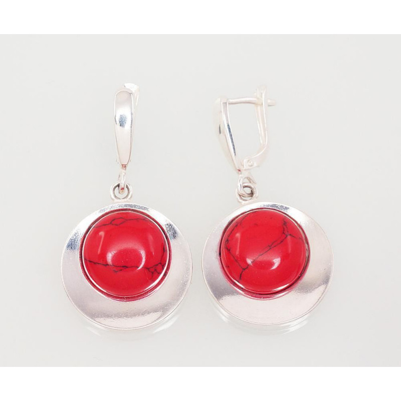 Silver earrings with 'english' lock 2203057_COX, Silver 925°, Coral (Imitation)