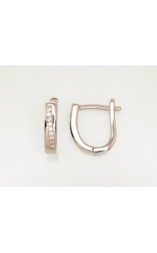 Silver earrings with 'english' lock 2203106(PRh-Gr)_CZ, Silver 925°, Rhodium (Plating), Zirkons