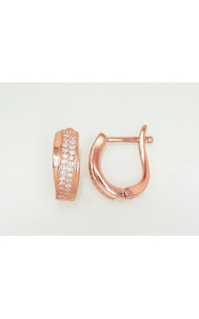 Silver earrings with 'english' lock 2203107(PAu-R)_CZ, Silver 925°, red gold (Plating), Zirkons