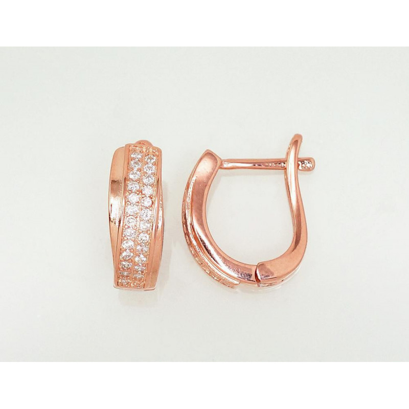 Silver earrings with 'english' lock 2203107(PAu-R)_CZ, Silver 925°, red gold (Plating), Zirkons