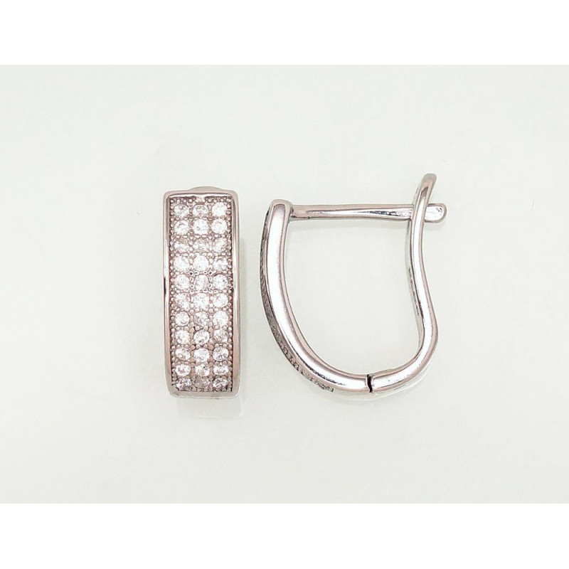 Silver earrings with 'english' lock 2203108(PRh-Gr)_CZ, Silver 925°, Rhodium (Plating), Zirkons