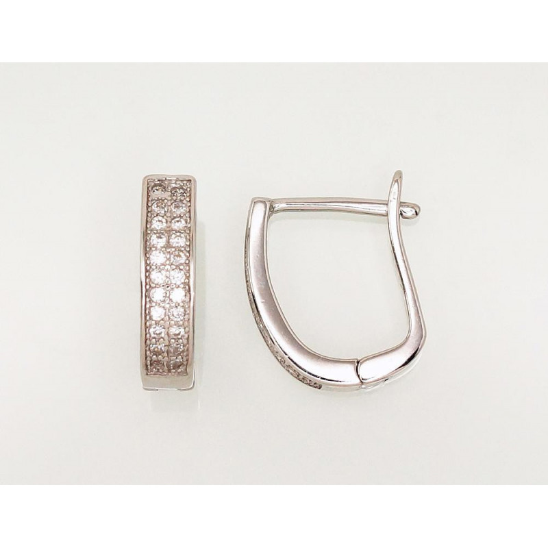 Silver earrings with 'english' lock 2203109(PRh-Gr)_CZ, Silver 925°, Rhodium (Plating), Zirkons