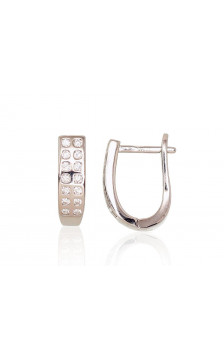 Silver earrings with 'english' lock 2203110(PRh-Gr)_CZ, Silver 925°, Rhodium (Plating), Zirkons