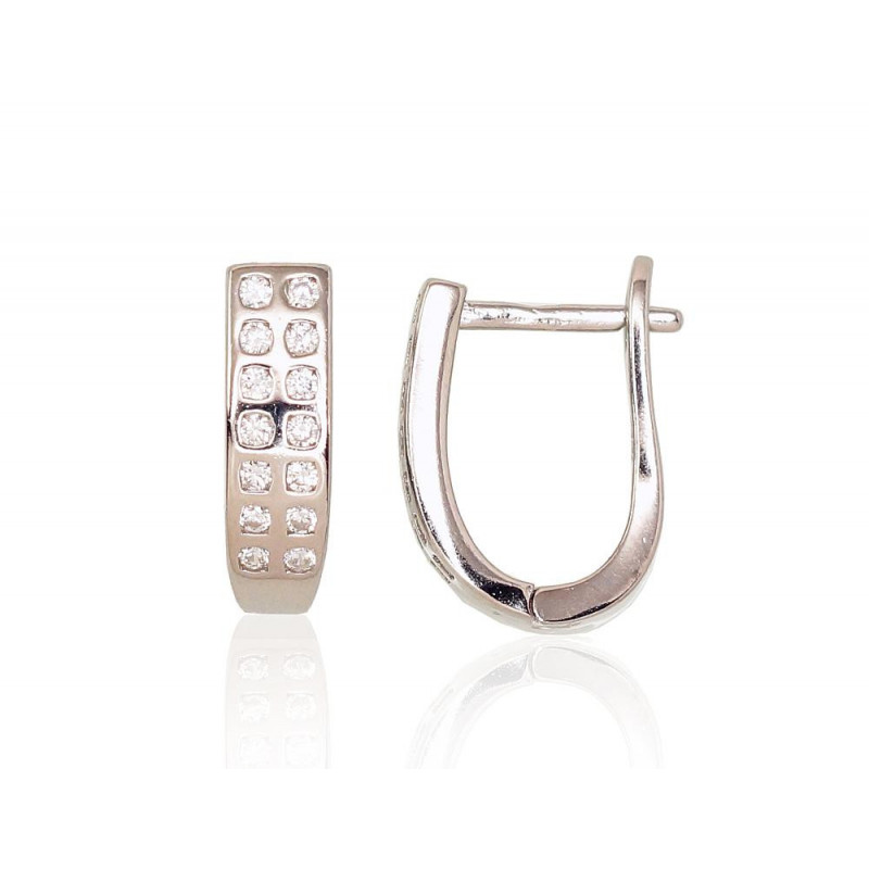 Silver earrings with 'english' lock 2203110(PRh-Gr)_CZ, Silver 925°, Rhodium (Plating), Zirkons
