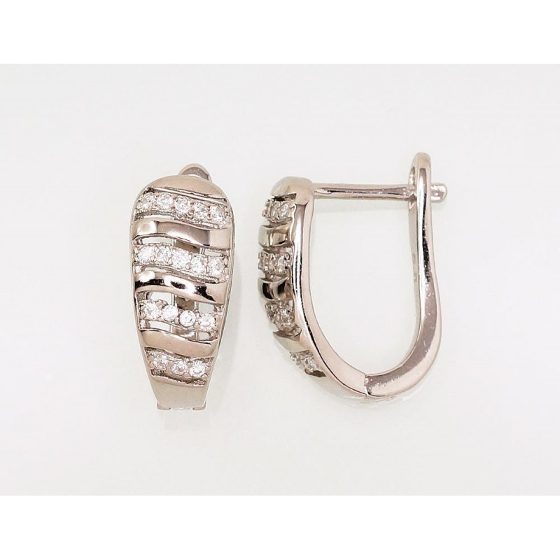 Silver earrings with 'english' lock 2203111(PRh-Gr)_CZ, Silver 925°, Rhodium (Plating), Zirkons