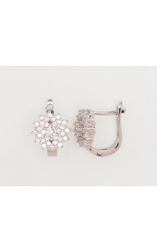 Silver earrings with 'english' lock 2203114(PRh-Gr)_CZ, Silver 925°, Rhodium (Plating), Zirkons