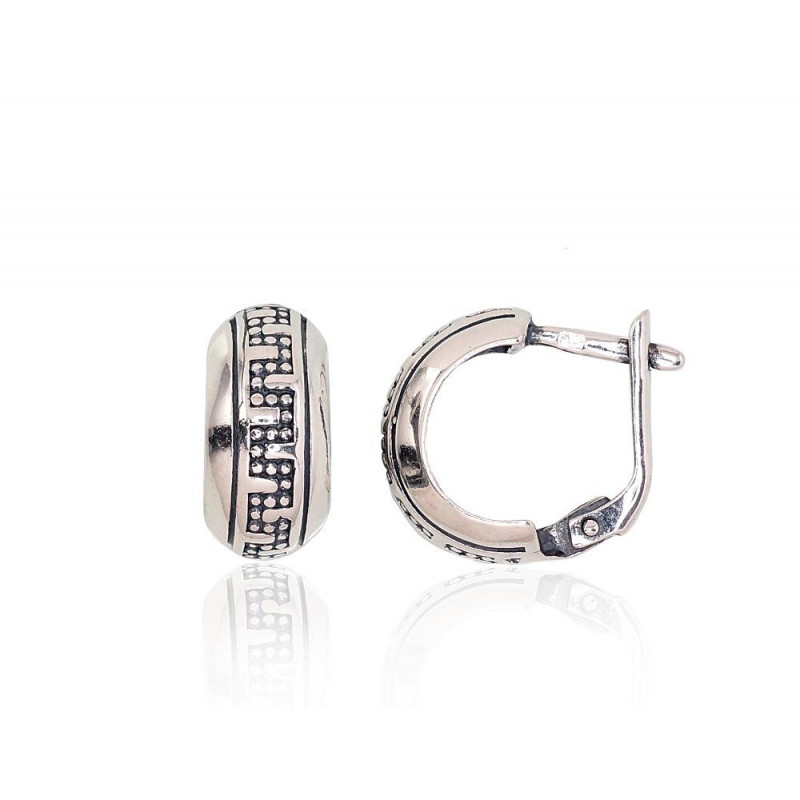 Silver earrings with 'english' lock 2203163(POx-Bk), Silver 925°, oxide (Plating)