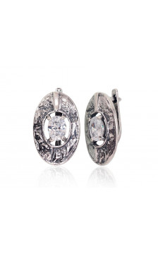 Silver earrings with 'english' lock 2203229(POx-Bk)_CZ, Silver 925°, oxide (Plating), Zirkons