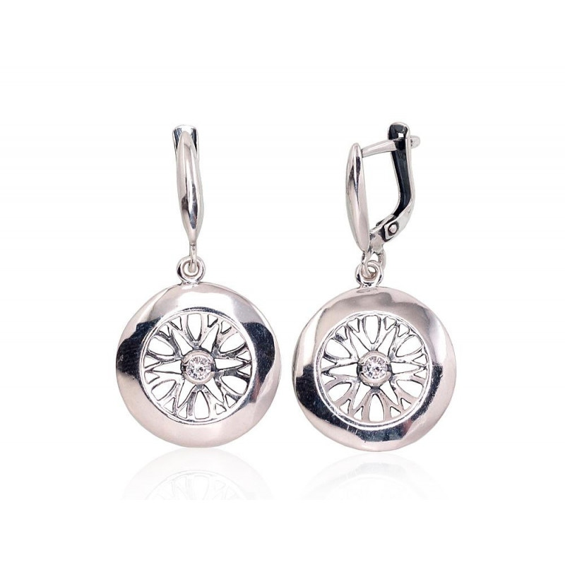 Silver earrings with 'english' lock 2203232(POx-Bk)_CZ, Silver 925°, oxide (Plating), Zirkons