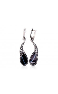 Silver earrings 2203251(POx-Bk)_AG, Silver 925°, oxide (Plating), Agate