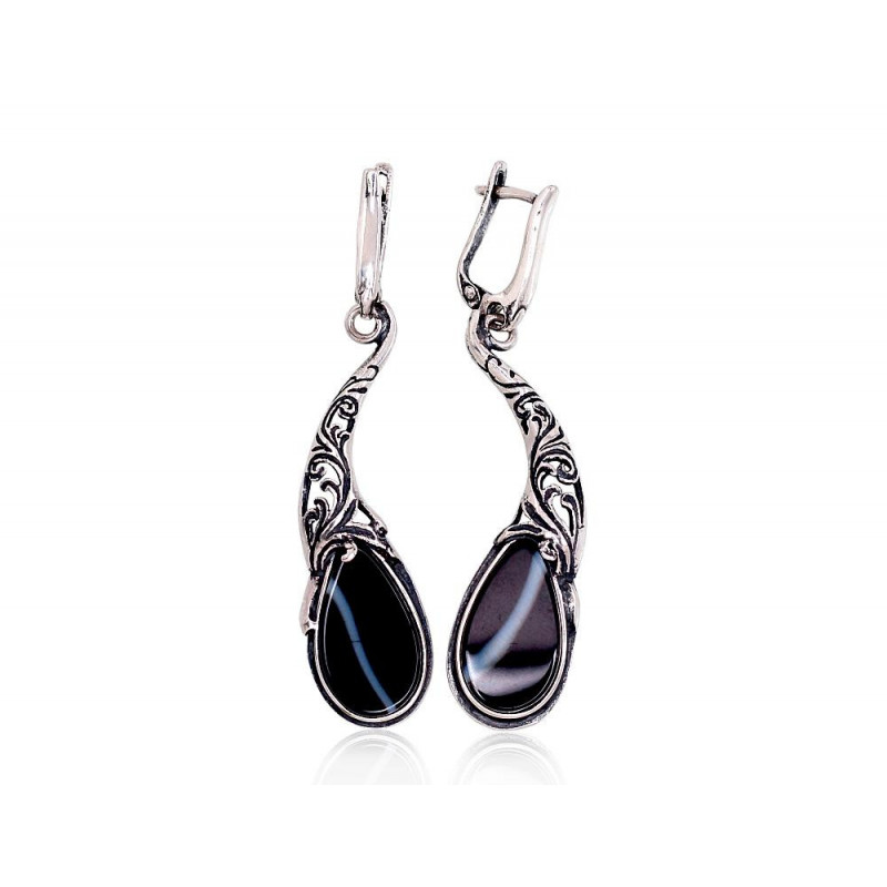 Silver earrings 2203251(POx-Bk)_AG, Silver 925°, oxide (Plating), Agate