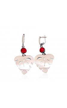 Silver earrings 2203265(Matt+POx-MattBk)_CO, Silver 925°, oxide (Plating), Coral