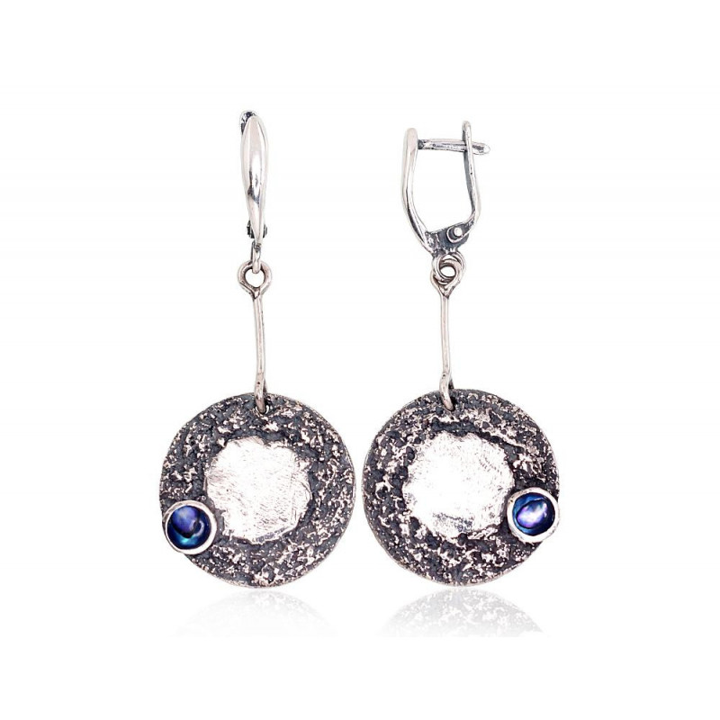 Silver earrings 2203266(POx-Bk)_PL-G, Silver 925°, oxide (Plating), Mother-of-pearl