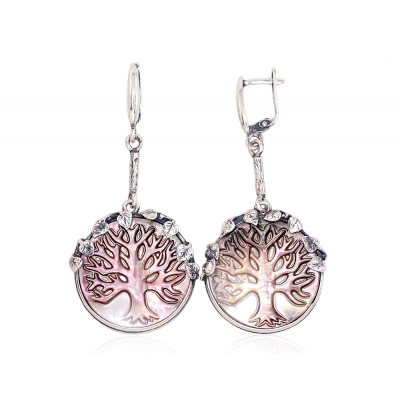 Silver earrings 2203267(POx-Bk)_PL-G, Silver 925°, oxide (Plating), Mother-of-pearl