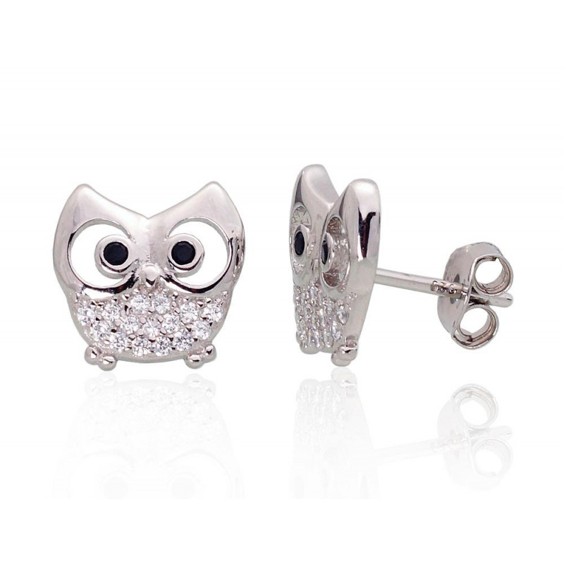 Silver stud earrings 2203478(PRh-Gr)_CZ+CZ-BK, Silver 925°, Rhodium (Plating), Zirkons