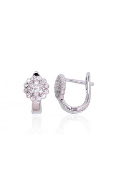 Silver earrings with 'english' lock 2203480(PRh-Gr)_CZ, Silver 925°, Rhodium (Plating), Zirkons