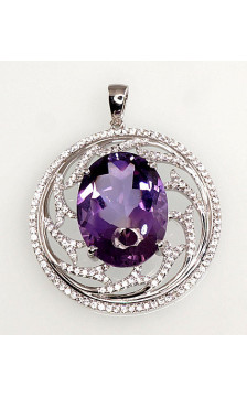 Silver pendant 2300473(PRh-Gr)_CZ+AM, Silver 925°, Rhodium (Plating), Zirkons , Amethyst