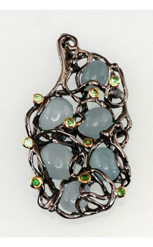 Silver pendant 2300561(PRh-Gr+PAu-Y)_AQ+TS, Silver 925°, yellow gold (Plating)/, Rhodium (Plating), Aquamarine , Tsavorite