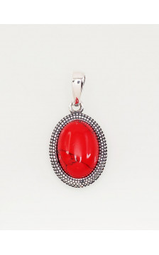 Silver pendant 2301553(POx-Bk)_COX, Silver 925°, oxide (Plating), Coral (Imitation)