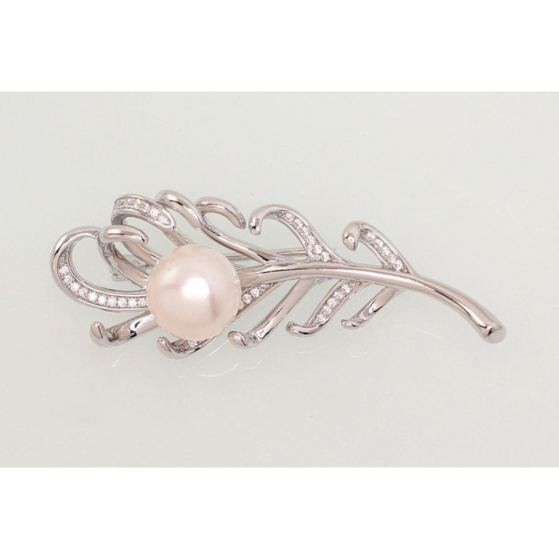 Silver brooch 2920176(PRh-Gr)_CZ+PE, Silver 925°, Rhodium (Plating), Zirkons , Fresh-water Pearl