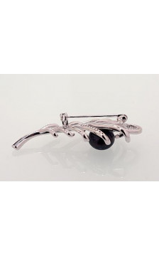 Silver brooch 2920176(PRh-Gr)_CZ+PE-BK, Silver 925°, Rhodium (Plating), Zirkons , Fresh-water Pearl