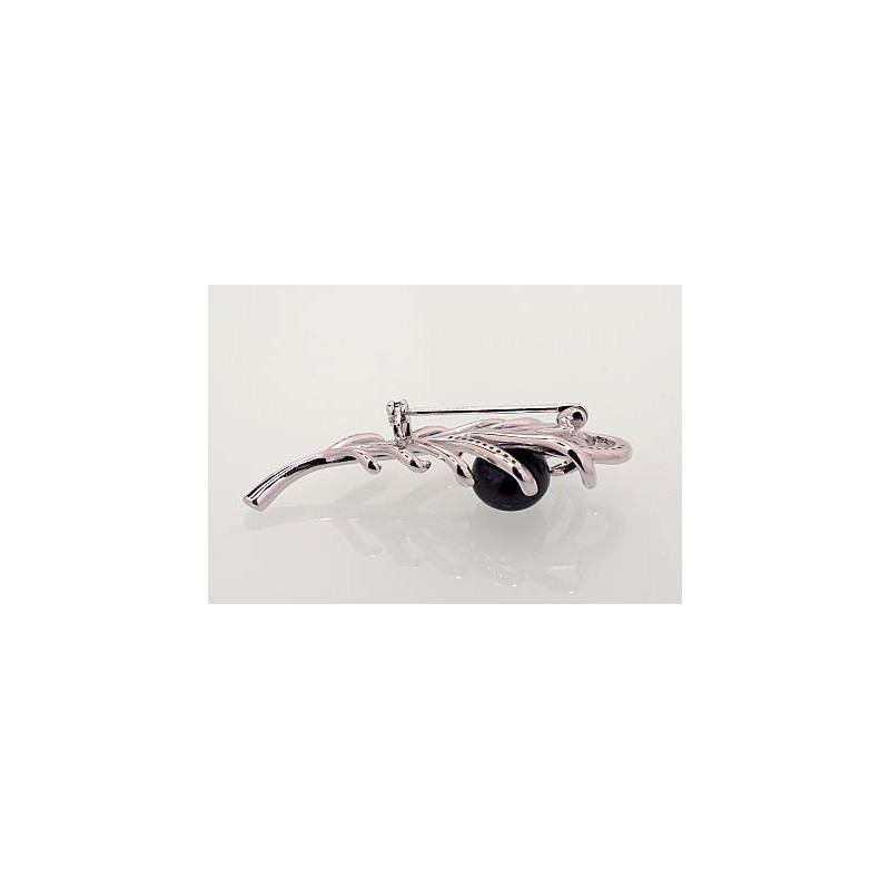 Silver brooch 2920176(PRh-Gr)_CZ+PE-BK, Silver 925°, Rhodium (Plating), Zirkons , Fresh-water Pearl