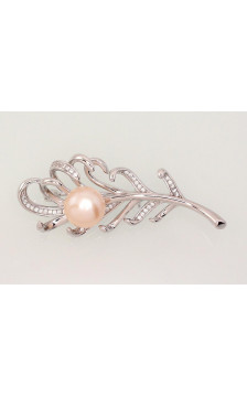 Silver brooch 2920176(PRh-Gr)_CZ+PE-PI, Silver 925°, Rhodium (Plating), Zirkons , Fresh-water Pearl