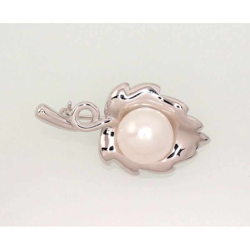 Silver brooch 2920177(PRh-Gr)_PE, Silver 925°, Rhodium (Plating), Fresh-water Pearl