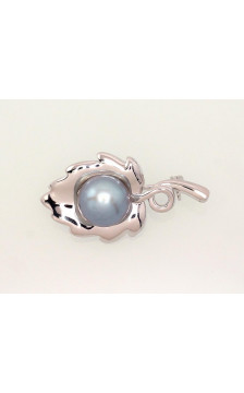 Silver brooch 2920177(PRh-Gr)_PE-GR, Silver 925°, Rhodium (Plating), Fresh-water Pearl