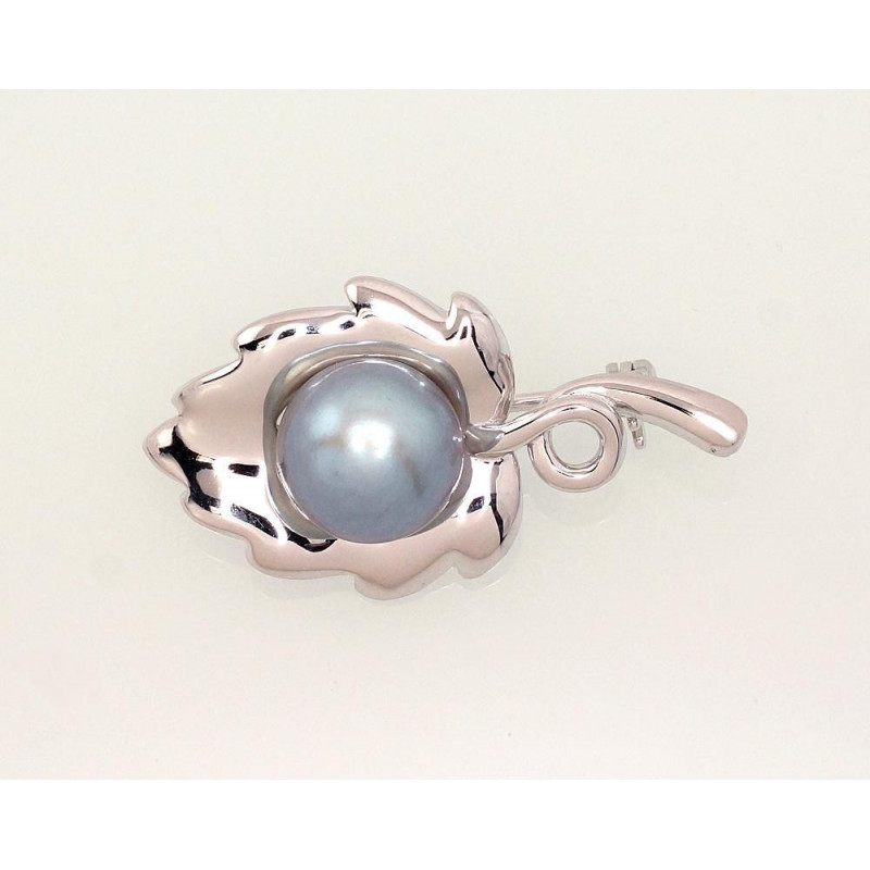 Silver brooch 2920177(PRh-Gr)_PE-GR, Silver 925°, Rhodium (Plating), Fresh-water Pearl