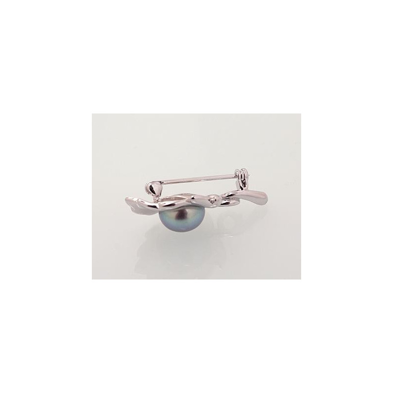 Silver brooch 2920177(PRh-Gr)_PE-GR, Silver 925°, Rhodium (Plating), Fresh-water Pearl