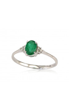 Gold ring 1100091(Au-W)_DI+EM, White Gold 585°, Diamonds , Emerald