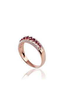 Gold ring 1100189(Au-R+PRh-W)_DI+RB, Red Gold 585°, Rhodium (Plating) , Diamonds , Ruby