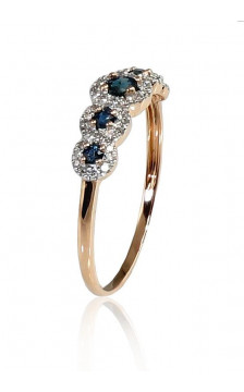 Gold ring 1100202(Au-R+PRh-W)_DI+SA, Red Gold 585°, Rhodium (Plating) , Diamonds , Sapphire