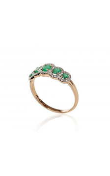 Gold ring 1100203(Au-R+PRh-W)_DI+EM, Red Gold 585°, Rhodium (Plating) , Diamonds , Emerald